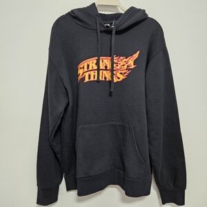 Stranger Things NWT Mens Hoodie Flame Logo Hellfire Club Demon Netflix Black L